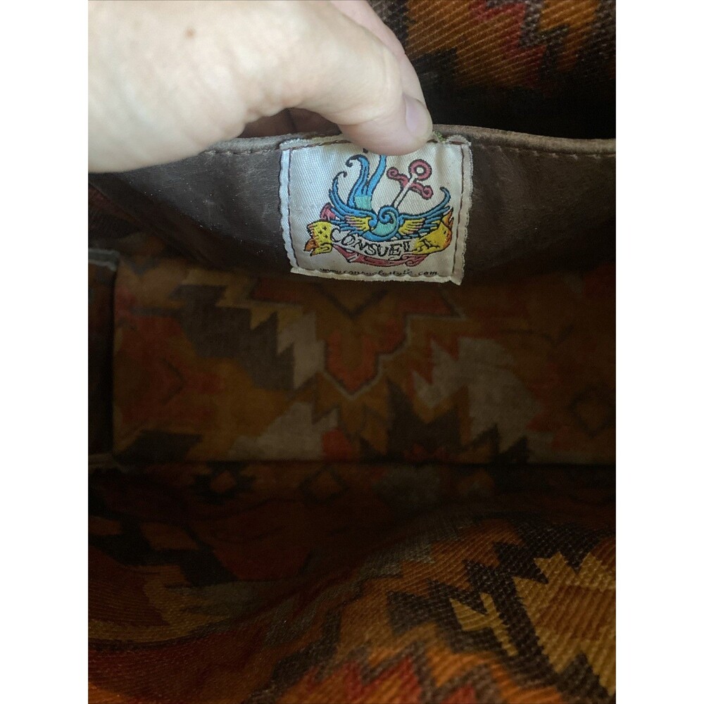 Vintage Consuela Brown Leather Tote with Colorful Southwestern Interior - Picture 5 of 13
